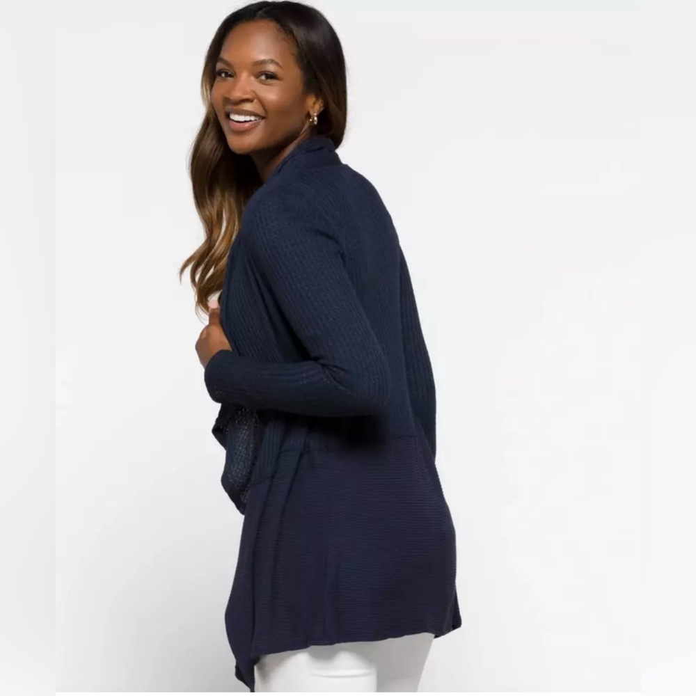 ⭐️NWT Velvet Navy Blue Thermal Waffle Long Sleeve Cardigan Size Medium women’s - Picture 2 of 10